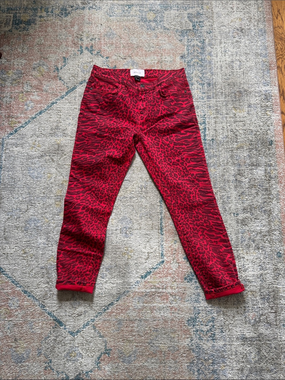 Current/Elliott Leopard Print Jeans 28‎ Red Ankle Bold Retro 80s Glam